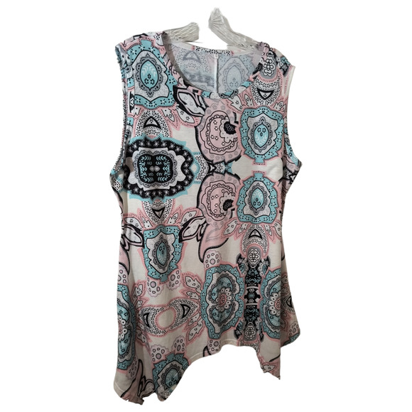 Woman's Sleeveless Tunic top Size XL Multicolor Shark Bite Hem Pullover Tee - Picture 6 of 10